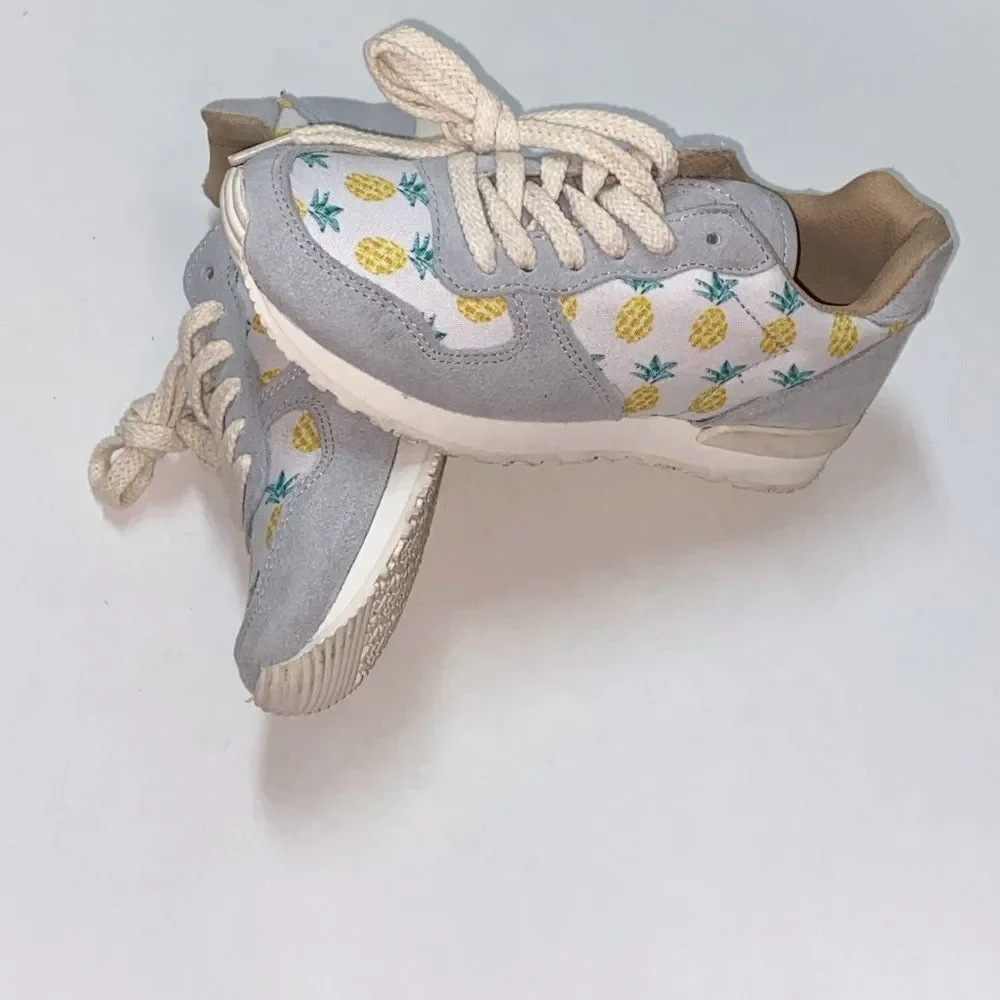 Inkkas Unisex USA-W 5 USA-M 3 Pineapple Print Sneakers - Blue and Yellow